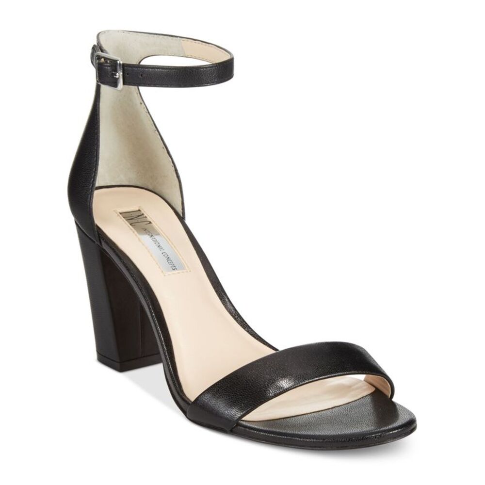 INC Womens Black Padded Adjustable Kivah Round Toe Block Heel Sandals 8.5 M